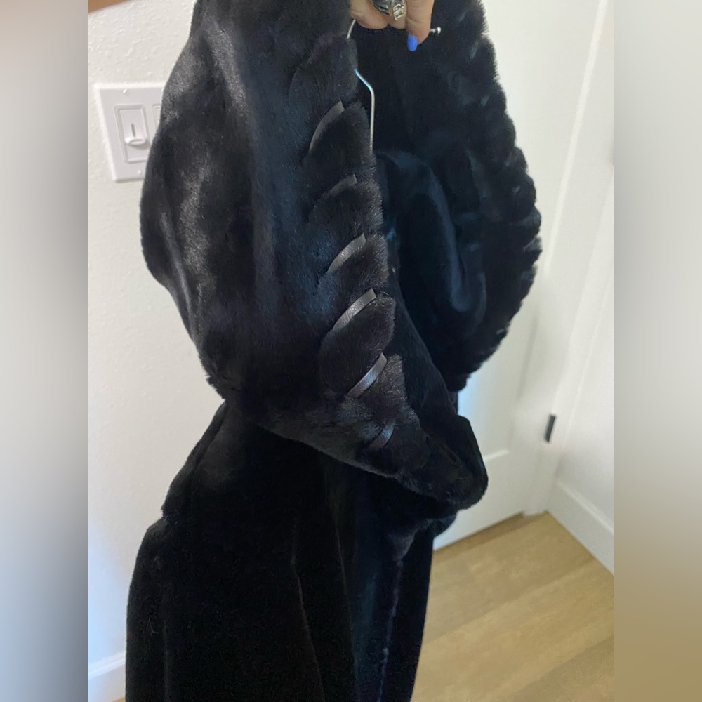 Black Faux Fur Hooded Coat by Covington Woman | size 1X - Picture 9 of 10